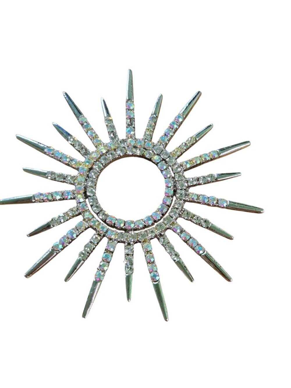 Swoboda Mid Century Starburst Gold Plated Rhinestone Pendent 2"x2" Stamped
